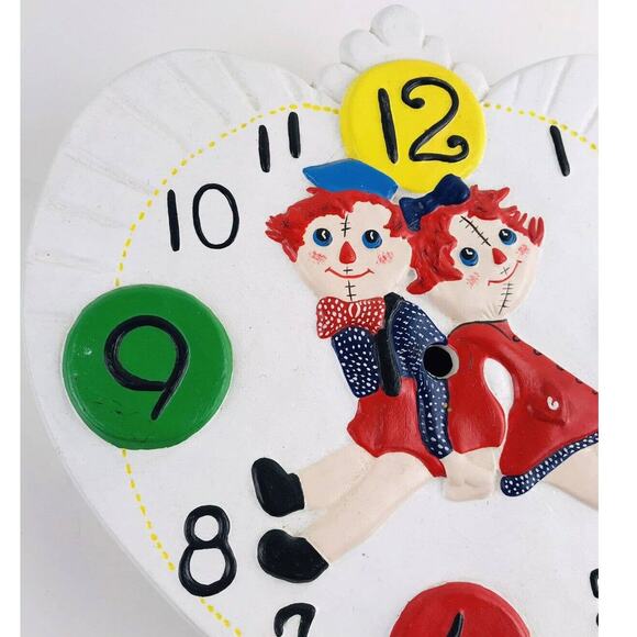 Raggedy Ann Andy Ceramic Chalkware Clock Hand Painted Antique Finish FACE ONLY - Picture 4 of 11